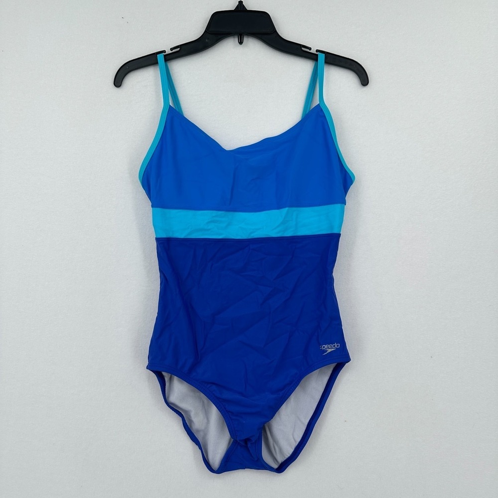 Speedo Colorblock One Piece‎ Swimsuit Blue Womens Size 10 Diving Swimming Sports